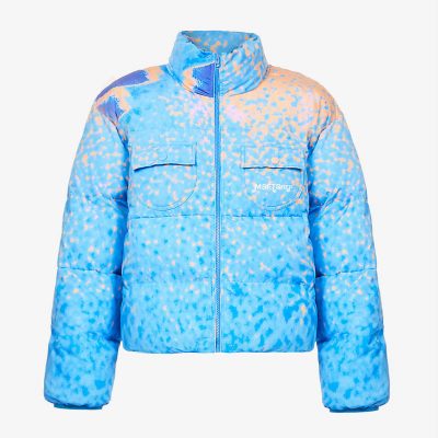 Padded abstract-print shell puffer jacket