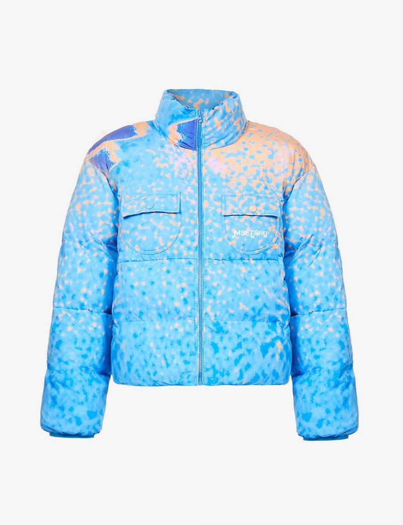 Padded abstract-print shell puffer jacket