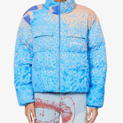 Padded abstract-print shell puffer jacket