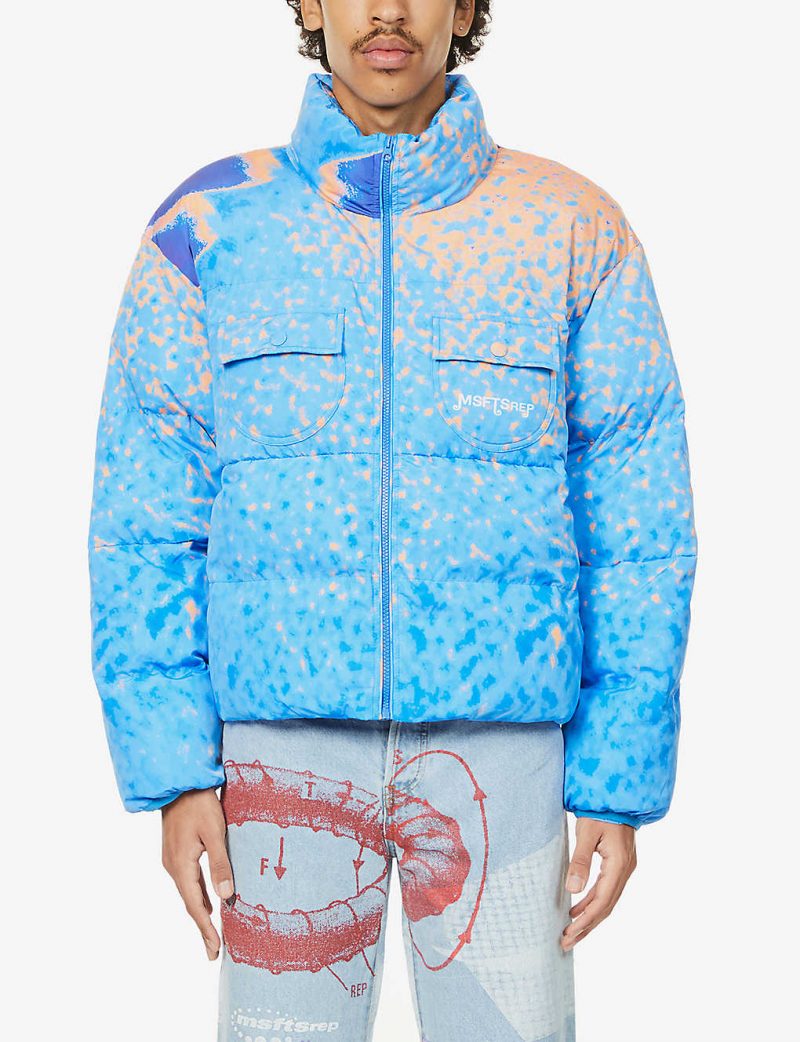 Padded abstract-print shell puffer jacket