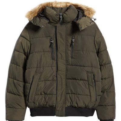 Hooded Puffer Jacket with Faux Fur Trim