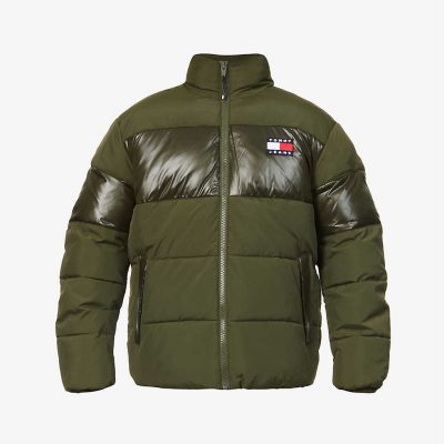 Contrasting-panel logo-patch shell jacket