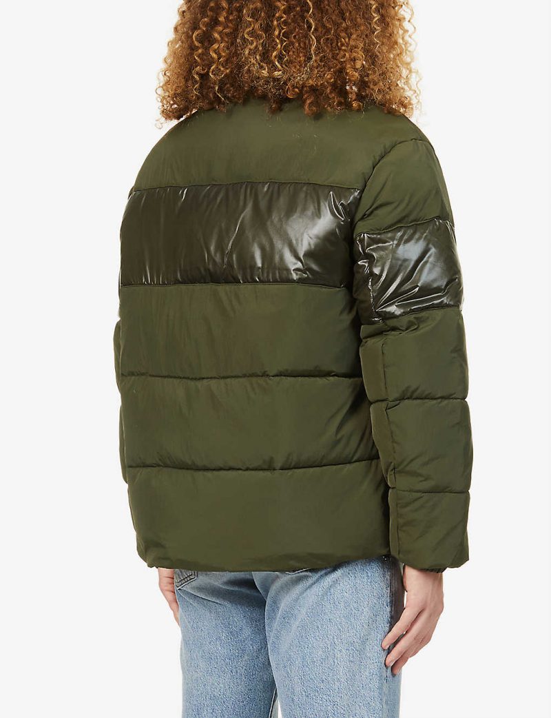 Contrasting-panel logo-patch shell jacket