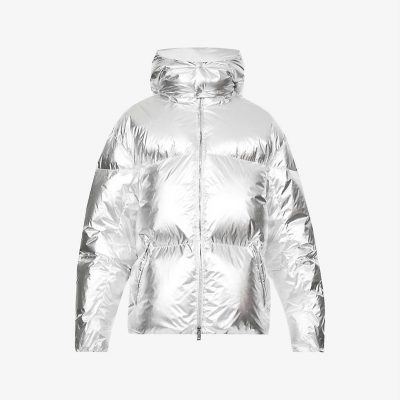 Metallic padded shell-down puffer jacket