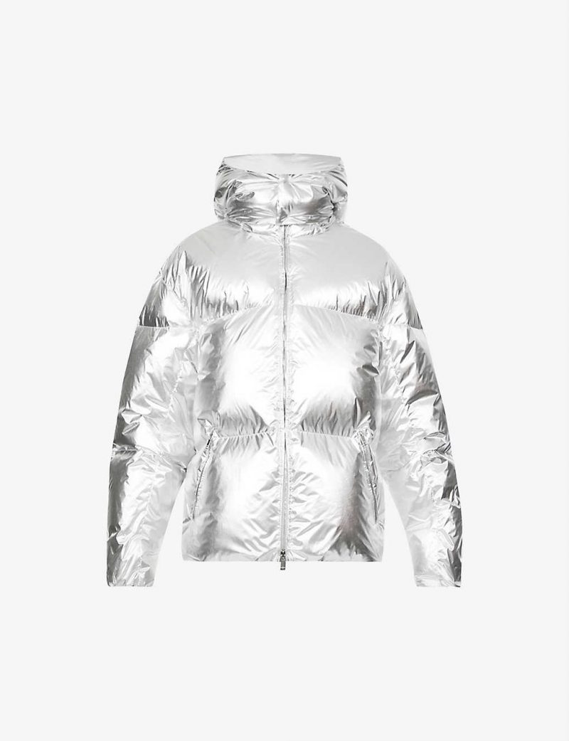 Metallic padded shell-down puffer jacket