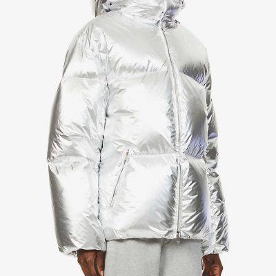 Metallic padded shell-down puffer jacket