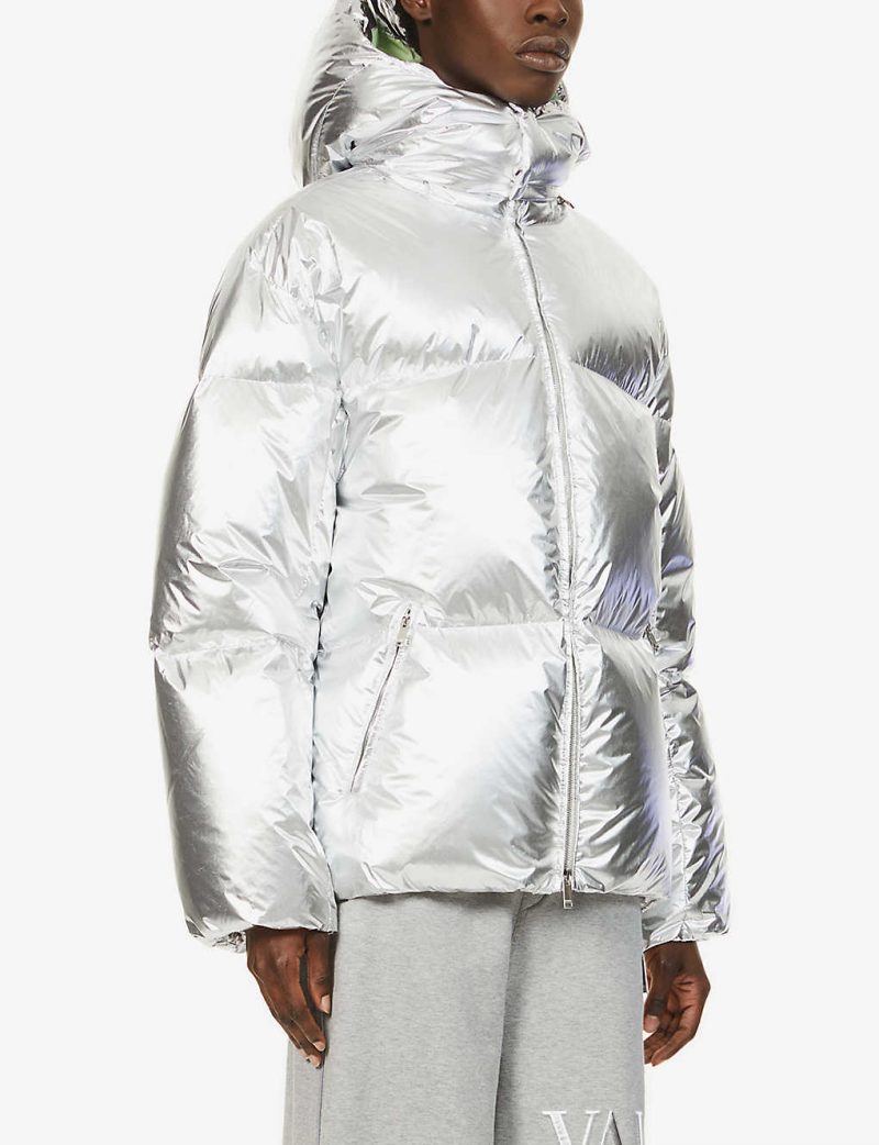 Metallic padded shell-down puffer jacket