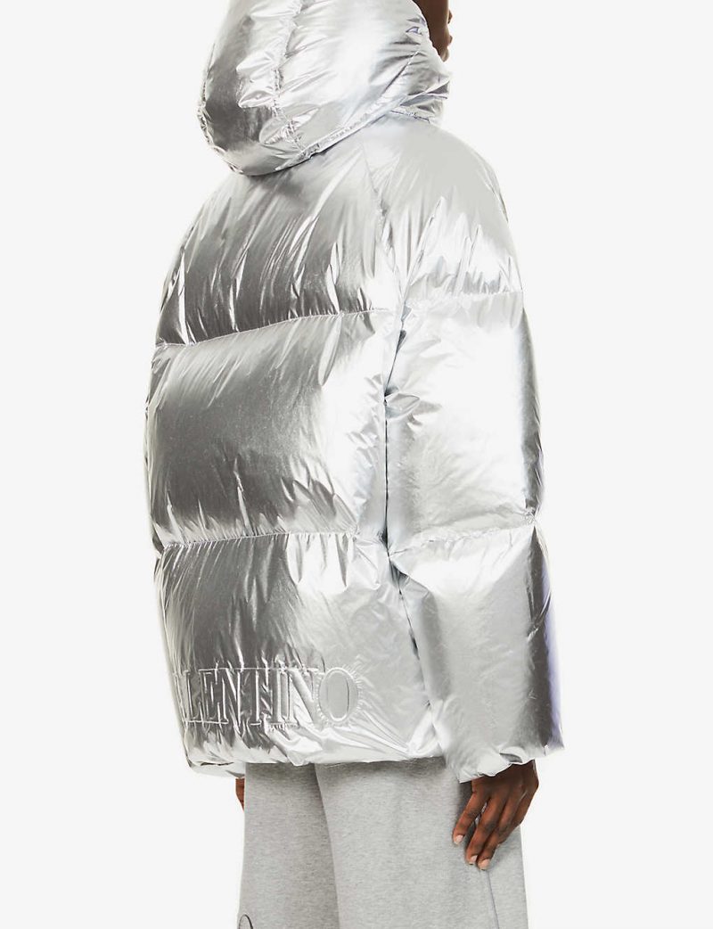 Metallic padded shell-down puffer jacket