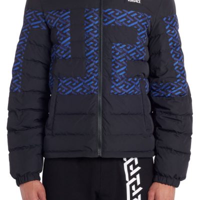 La Greca Monogram Print Down Puffer Jacket VERSACE