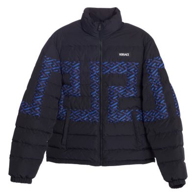 La Greca Monogram Print Down Puffer Jacket VERSACE