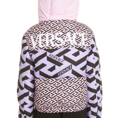 Versace Le Greca Logo Print Hooded Puffer Jacket