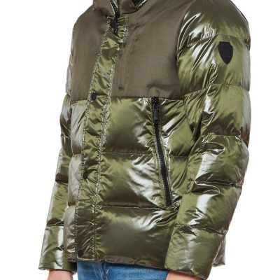 Mix Media Hooded Puffer Coat