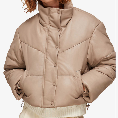 High-neck padded leather jacket