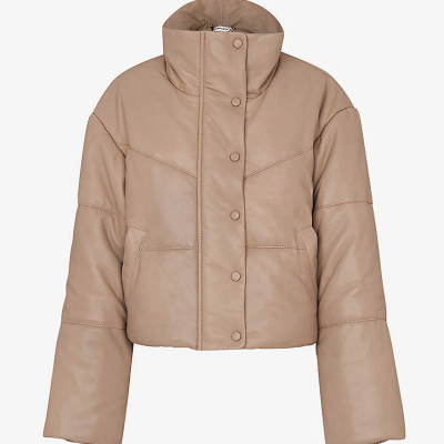 High-neck padded leather jacket