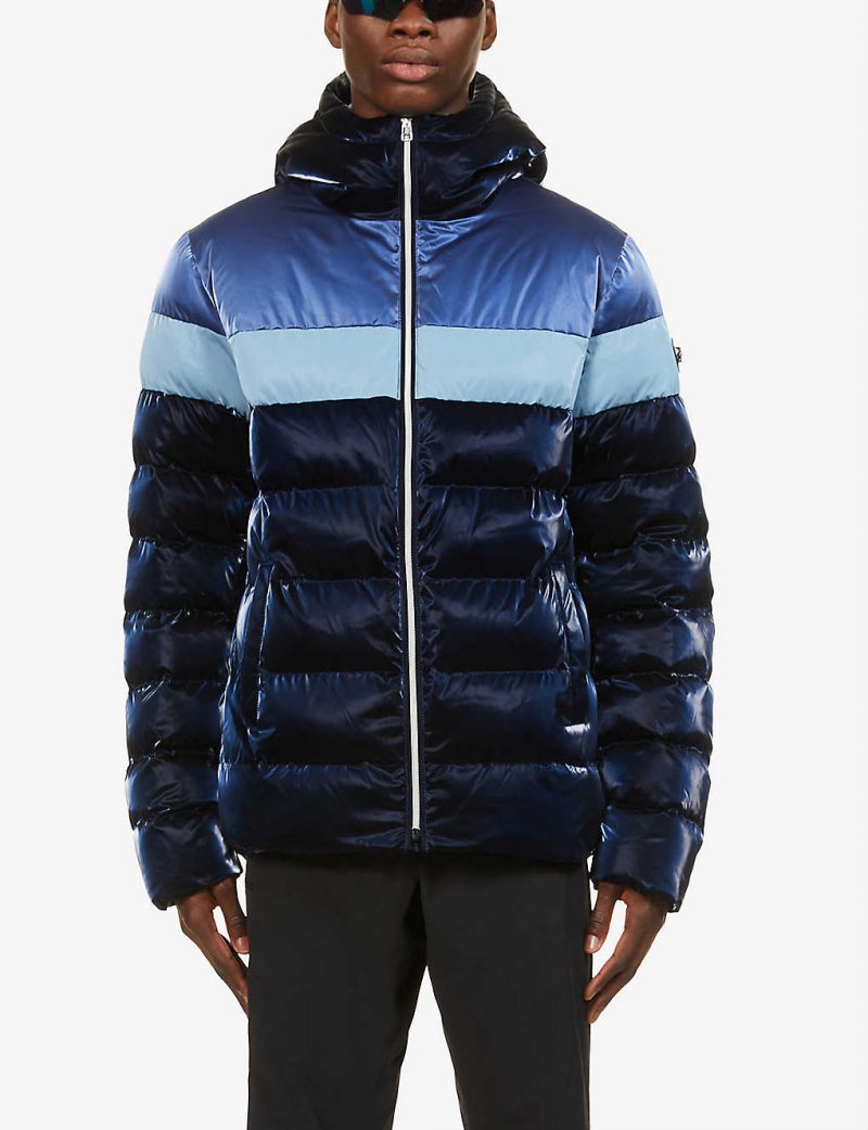 Sparrow brand-patch shell hooded puffer jacket