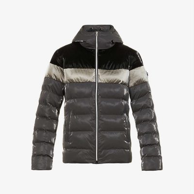 Sparrow brand-patch shell hooded puffer jacket