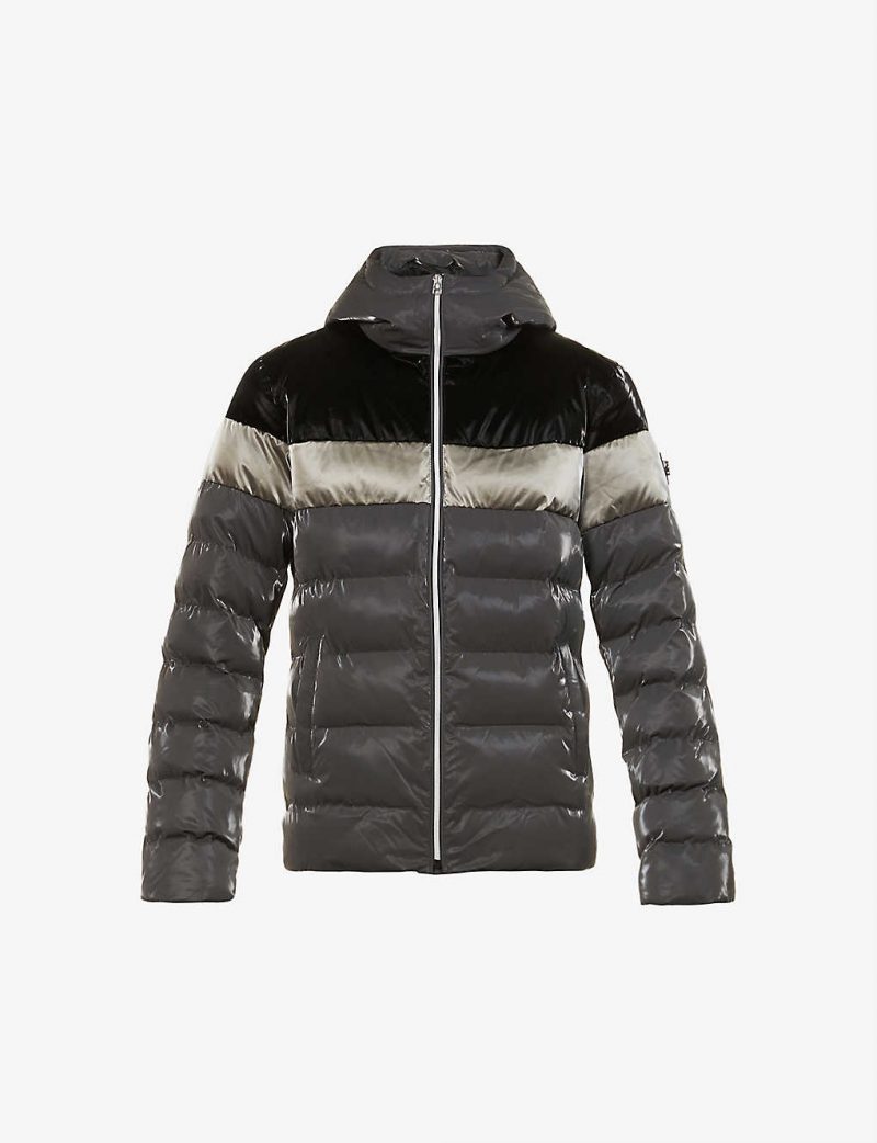 Sparrow brand-patch shell hooded puffer jacket