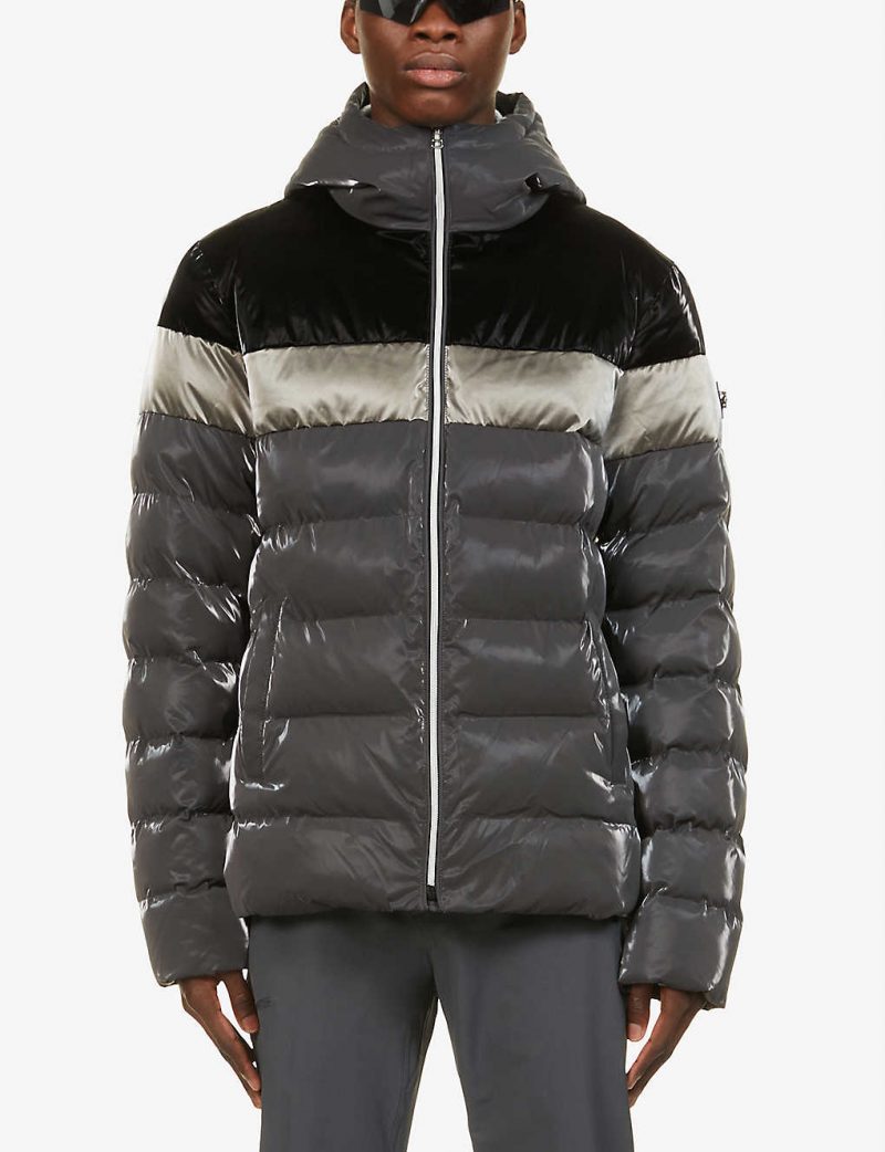 Sparrow brand-patch shell hooded puffer jacket