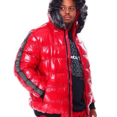 Robert Phillipe Glazed Nylon Puffer Red Jacket