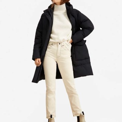 Women Black Puffer Long Coat