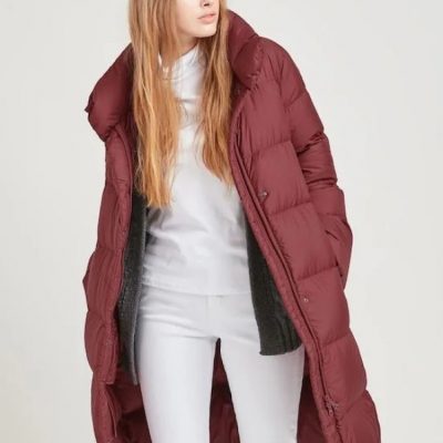 Women Maroon Nylon Puffer Coat