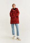 Women Red Puffer Nylon Jacket