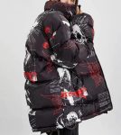 Anime Printed Black Puffer Jacket