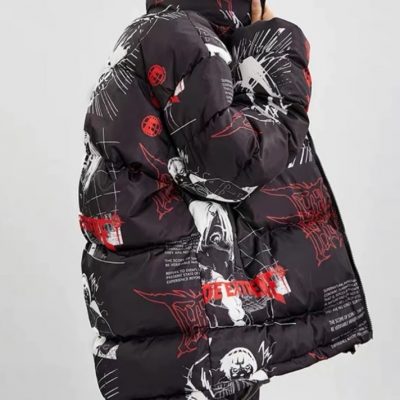 Anime Printed Black Puffer Black Jacket