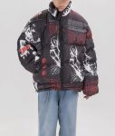 Anime Printed Black Puffer Jacket