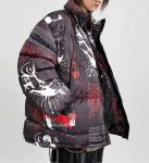 Anime Printed Black Puffer Jacket