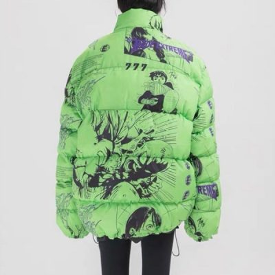 Anime Printed Green Puffer Green Jacket