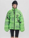 Anime Printed Green Puffer Jacket