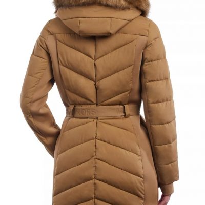 Women’s Belted Hooded Brown Puffer Coat