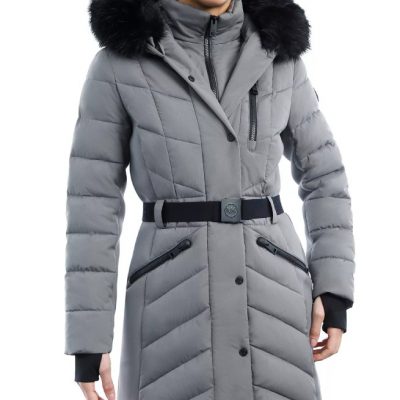 Women’s Belted Hooded Grey Coat