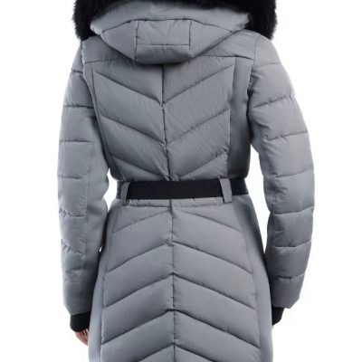 Women’s Belted Hooded Grey Puffer Coat