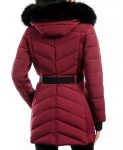 Women’s Belted Hooded Maroon Puffer Coat