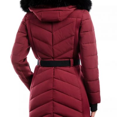 Women’s Belted Hooded Maroon Coat