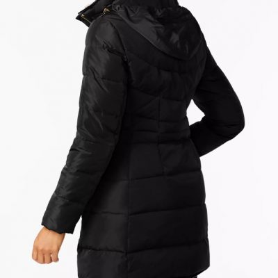 Women's Faux-Fur Collar Black Hooded Puffer Coat