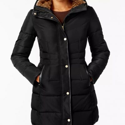 Women's Faux-Fur Collar Black Puffer Coat