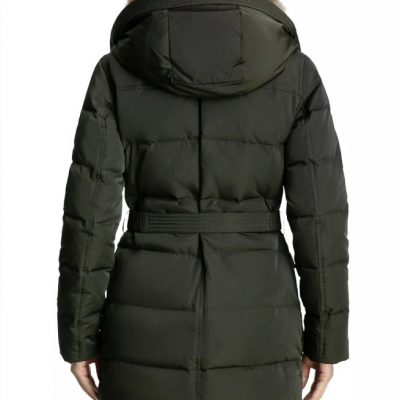 Women’s Faux-Fur-Collar Hooded Olive Coat