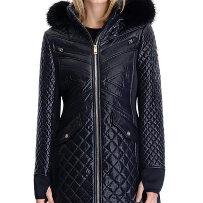 Women's Faux-Fur-Trim Hooded Quilted Coat