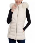 Women’s Faux-Fur-Trim White Hooded Vest