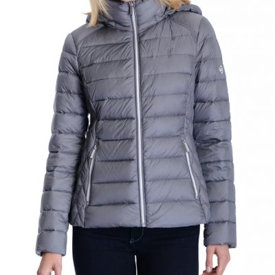 Women’s Hooded Packable Grey Puffer Jacket