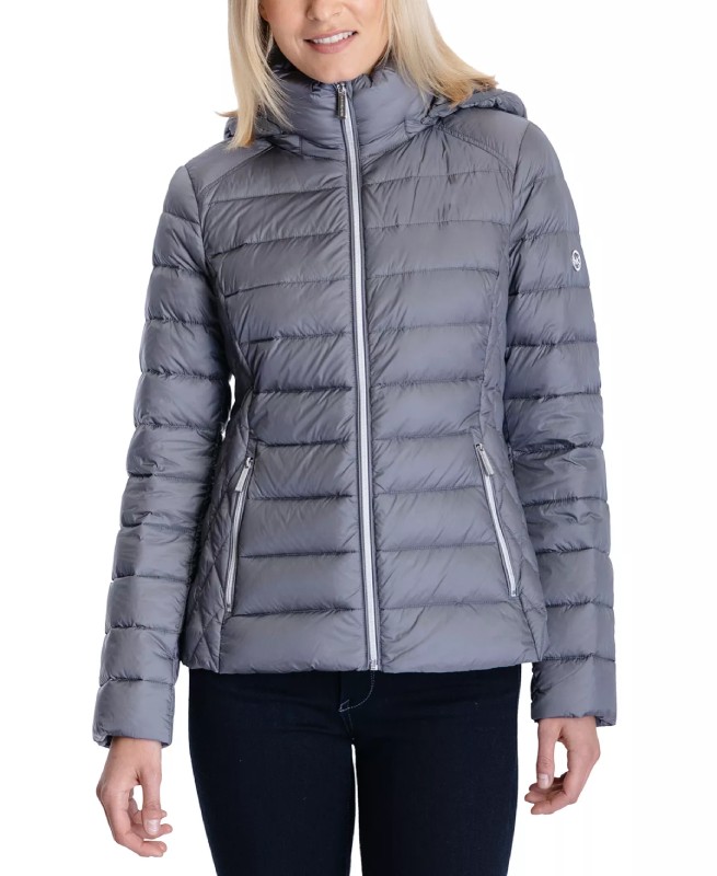 Women’s Hooded Packable Grey Puffer Jacket
