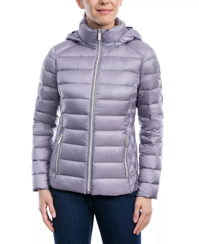 Women’s Hooded Packable Light Grey Puffer Jacket
