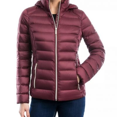 Women’s Hooded Packable Maroon Puffer Jacket