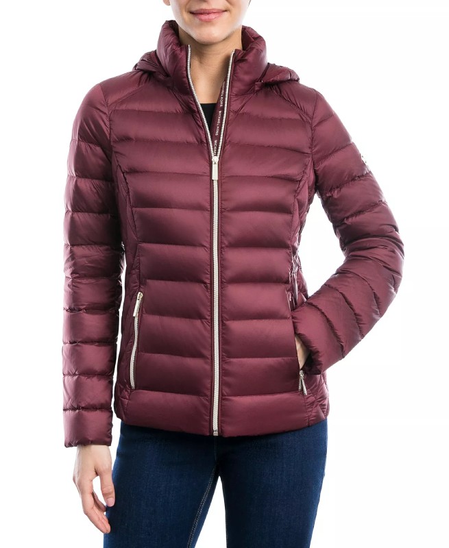 Women’s Hooded Packable Maroon Puffer Jacket