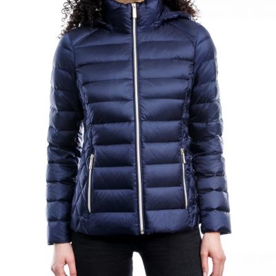 Women’s Hooded Packable Navy Blue Puffer Jacket