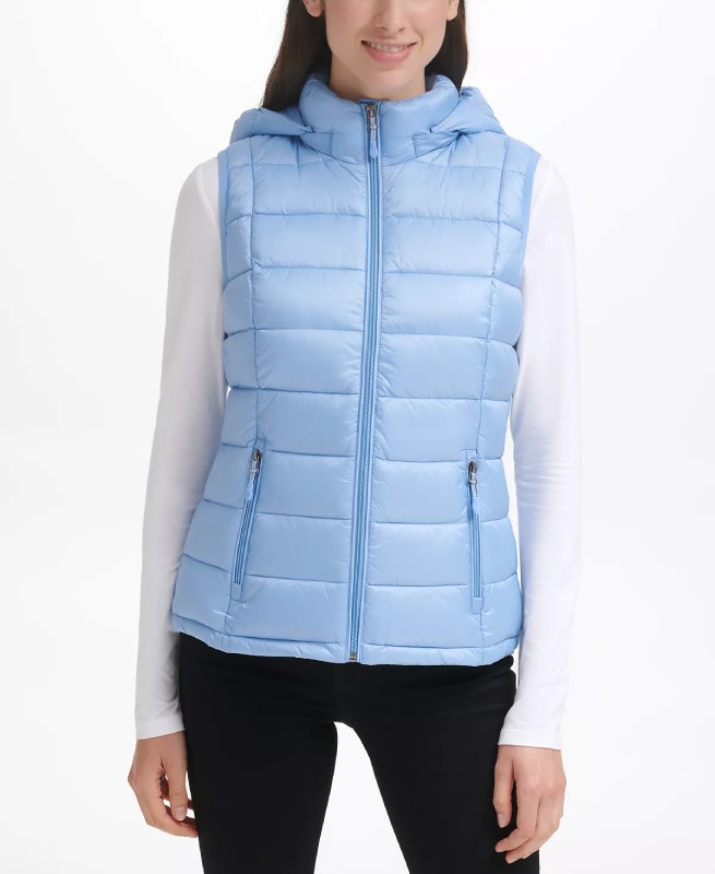 Women’s Packable Hooded Light Blue Puffer Vest - TPJ