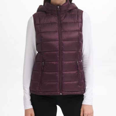 Women's Packable Hooded Purple Puffer Vest